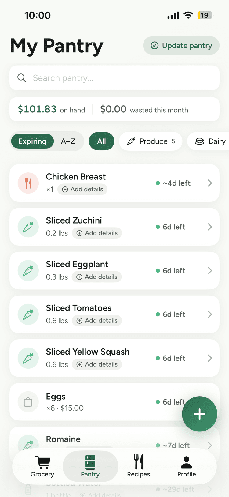 Calfo pantry sorted by what expires first